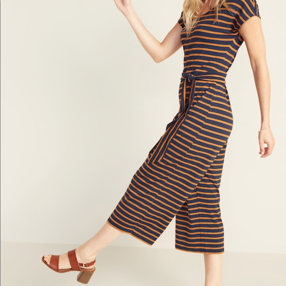 Jersey Tie-Belt Cap-Sleeve Jumpsuit for Women
